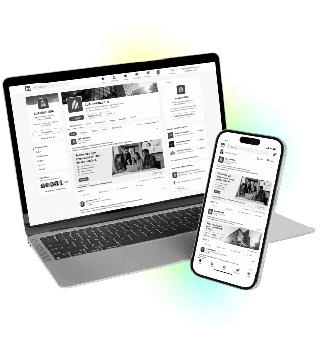 mockup de notebook e celular exibindo trafego pago linkedin